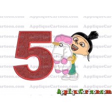Agnes With Unicorn Applique Embroidery Design Birthday Number 5