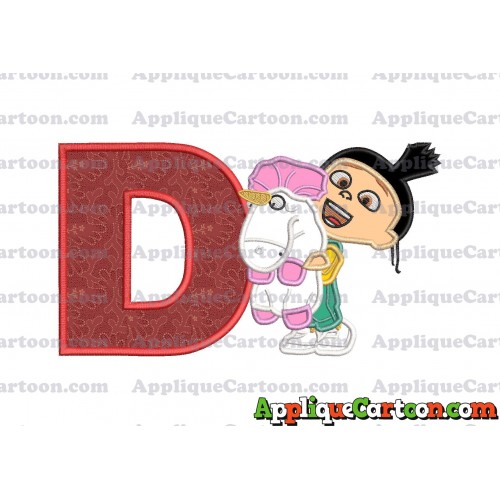 Agnes With Unicorn Applique Embroidery Design With Alphabet D