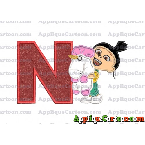 Agnes With Unicorn Applique Embroidery Design With Alphabet N