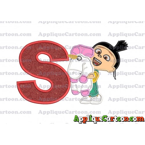 Agnes With Unicorn Applique Embroidery Design With Alphabet S