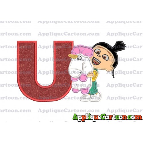 Agnes With Unicorn Applique Embroidery Design With Alphabet U