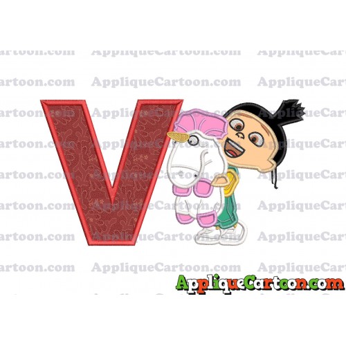 Agnes With Unicorn Applique Embroidery Design With Alphabet V