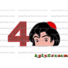 Aladdin Head Applique Embroidery Design Birthday Number 4