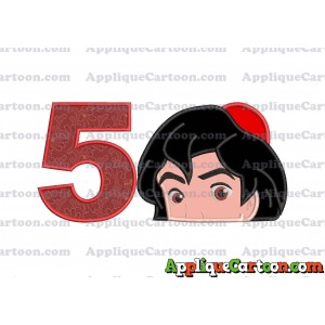 Aladdin Head Applique Embroidery Design Birthday Number 5