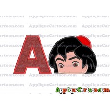 Aladdin Head Applique Embroidery Design With Alphabet A