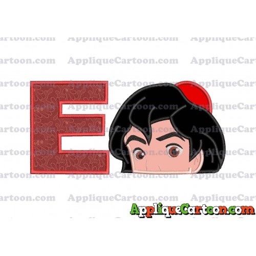 Aladdin Head Applique Embroidery Design With Alphabet E