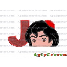 Aladdin Head Applique Embroidery Design With Alphabet J