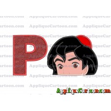Aladdin Head Applique Embroidery Design With Alphabet P