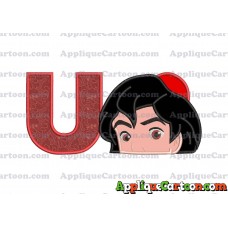 Aladdin Head Applique Embroidery Design With Alphabet U