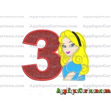 Alice in Wonderland Applique Embroidery Design Birthday Number 3