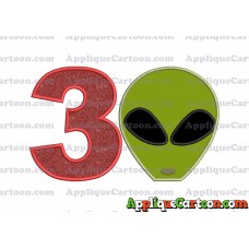 Alien Head Applique Embroidery Design Birthday Number 3
