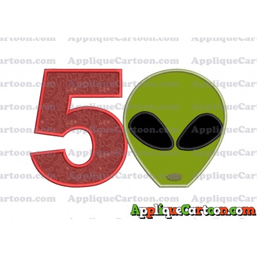 Alien Head Applique Embroidery Design Birthday Number 5