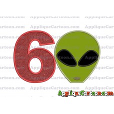 Alien Head Applique Embroidery Design Birthday Number 6
