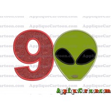 Alien Head Applique Embroidery Design Birthday Number 9