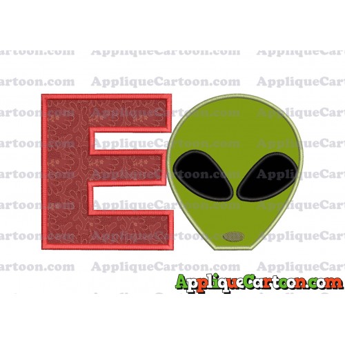Alien Head Applique Embroidery Design With Alphabet E