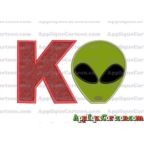 Alien Head Applique Embroidery Design With Alphabet K
