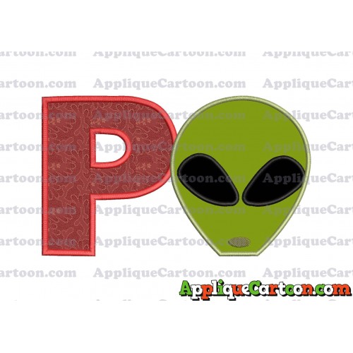 Alien Head Applique Embroidery Design With Alphabet P