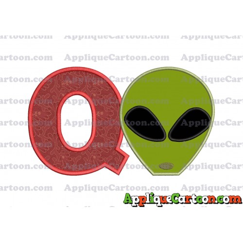 Alien Head Applique Embroidery Design With Alphabet Q