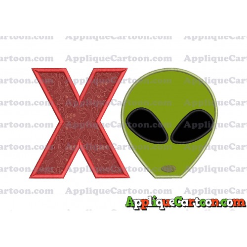 Alien Head Applique Embroidery Design With Alphabet X