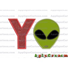 Alien Head Applique Embroidery Design With Alphabet Y