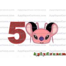 Angel Ears Lilo and Stitch Applique Embroidery Design Birthday Number 5