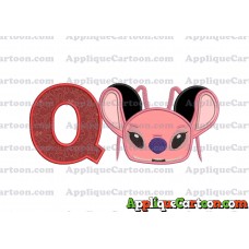 Angel Ears Lilo and Stitch Applique Embroidery Design With Alphabet Q