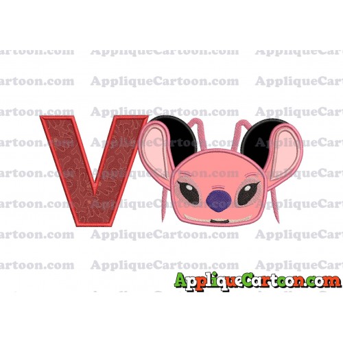 Angel Ears Lilo and Stitch Applique Embroidery Design With Alphabet V