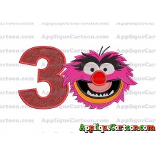 Animal Muppet Baby Head 01 Applique Embroidery Design Birthday Number 3