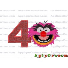 Animal Muppet Baby Head 01 Applique Embroidery Design Birthday Number 4