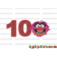 Animal Muppet Baby Head 02 Filled Embroidery Design Birthday Number 10