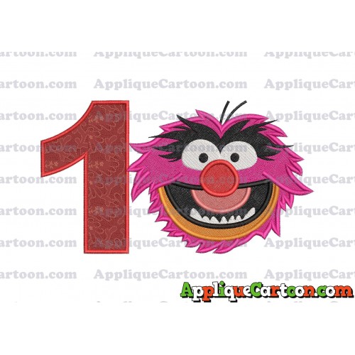 Animal Muppet Baby Head 02 Filled Embroidery Design Birthday Number 1