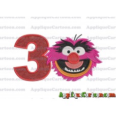 Animal Muppet Baby Head 02 Filled Embroidery Design Birthday Number 3