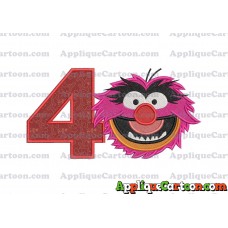 Animal Muppet Baby Head 02 Filled Embroidery Design Birthday Number 4