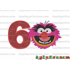 Animal Muppet Baby Head 02 Filled Embroidery Design Birthday Number 6