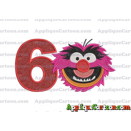 Animal Muppet Baby Head 02 Filled Embroidery Design Birthday Number 6