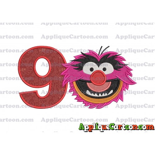 Animal Muppet Baby Head 02 Filled Embroidery Design Birthday Number 9
