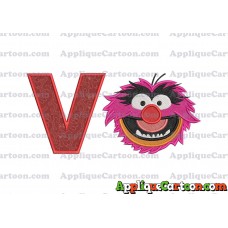 Animal Muppet Baby Head 02 Filled Embroidery Design With Alphabet V