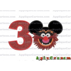 Animal Sesame Street Ears Applique Embroidery Design Birthday Number 3
