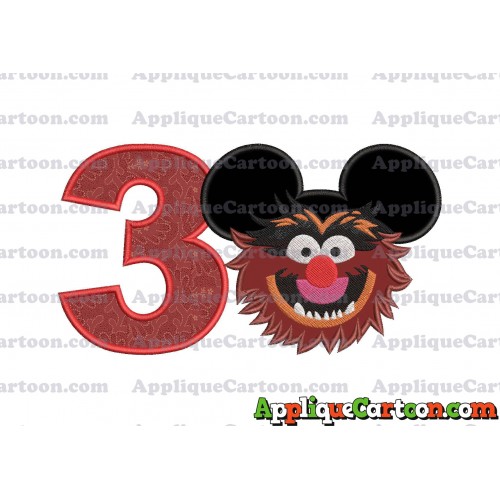 Animal Sesame Street Ears Applique Embroidery Design Birthday Number 3