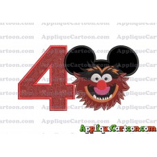 Animal Sesame Street Ears Applique Embroidery Design Birthday Number 4