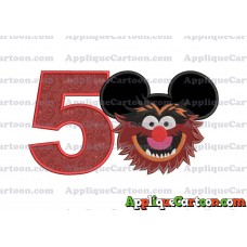 Animal Sesame Street Ears Applique Embroidery Design Birthday Number 5