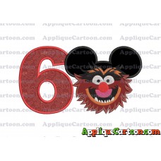 Animal Sesame Street Ears Applique Embroidery Design Birthday Number 6