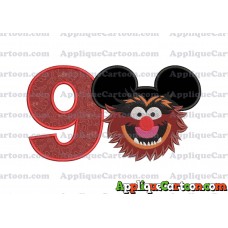 Animal Sesame Street Ears Applique Embroidery Design Birthday Number 9