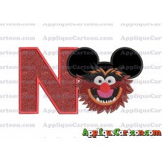 Animal Sesame Street Ears Applique Embroidery Design With Alphabet N
