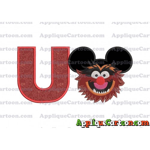 Animal Sesame Street Ears Applique Embroidery Design With Alphabet U