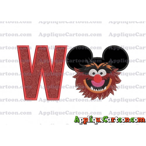 Animal Sesame Street Ears Applique Embroidery Design With Alphabet W