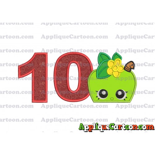 Apple Shopkins Head Applique Embroidery Design Birthday Number 10