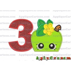 Apple Shopkins Head Applique Embroidery Design Birthday Number 3