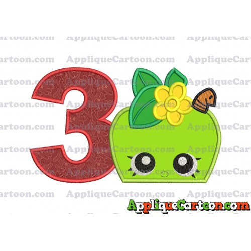 Apple Shopkins Head Applique Embroidery Design Birthday Number 3