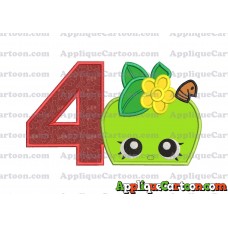Apple Shopkins Head Applique Embroidery Design Birthday Number 4